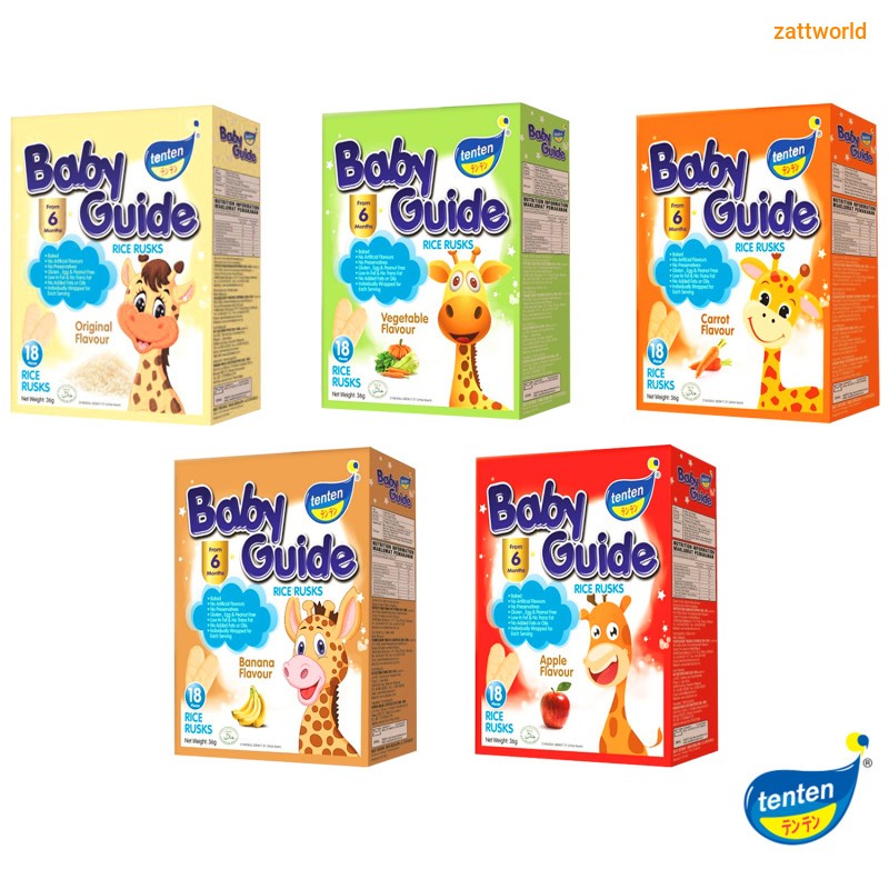TENTEN Baby Guide Rice Rusks 36g ( 6 Months+ ) - ( Original ), ( Vegetable ), ( Carrot ), ( Banana ), ( Apple )