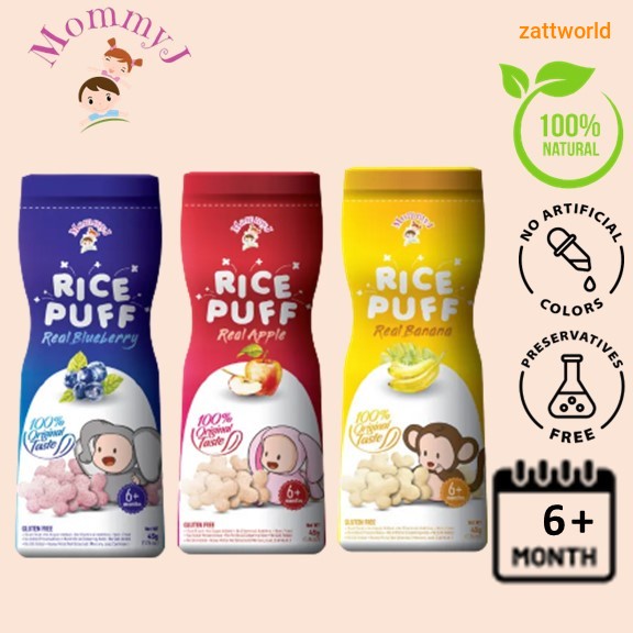 MommyJ Pure Rice Puffs with Real Fruit Suitable for Baby and Toddler 45g *HALAL*